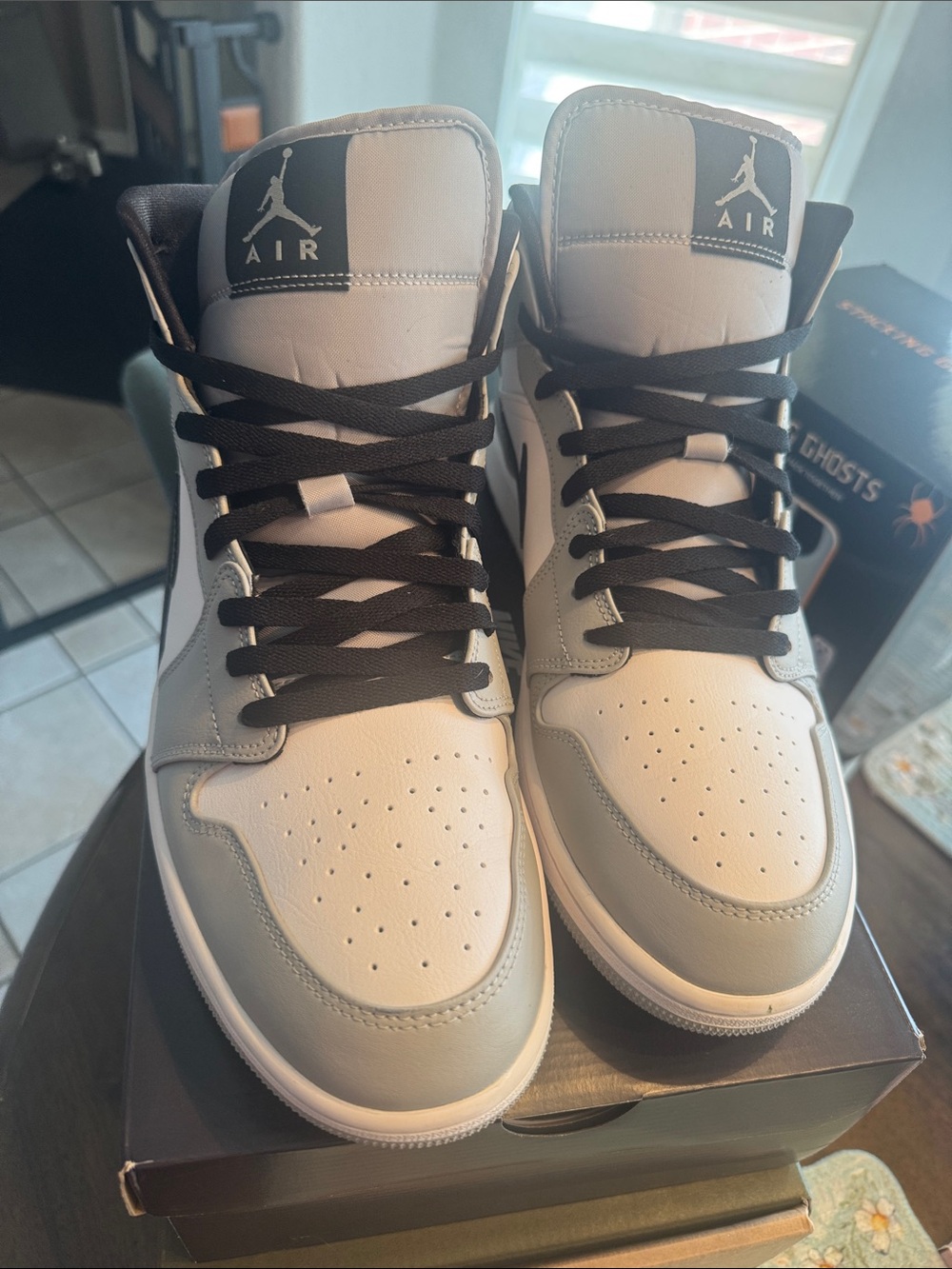 Jordan High-Top Sneakers in White, Gray and Black